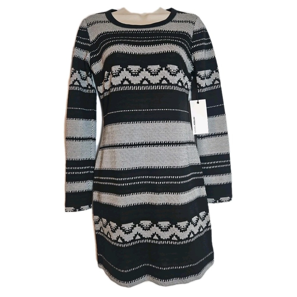 New FIFTEEN TWENTY USA Black White Knit Jacquard Mini Dress Geometric‎ Size XS